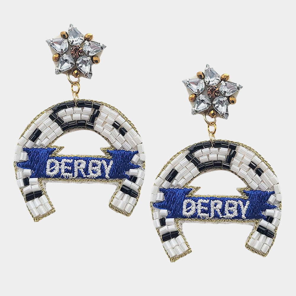 Felt Back Beaded Derby Horseshoe Dangle Earrings