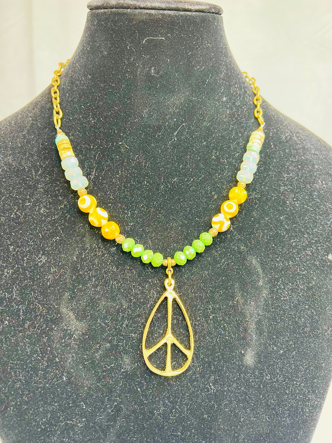 Kiwi Mustard Peace Necklace by Scooples