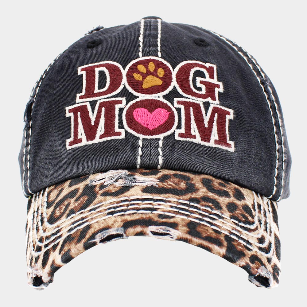 "DOG MOM" Leopard Patterned Vintage Baseball Cap (3 colors)