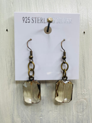 Brass Earrings with Crystal Pendant