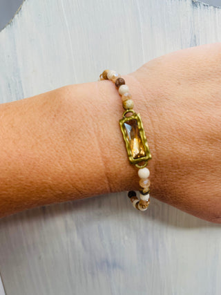 Light Natural Stone Bracelet with Amber Crystal