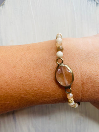 Light Natural Stone Bracelet with Crystal Pendant