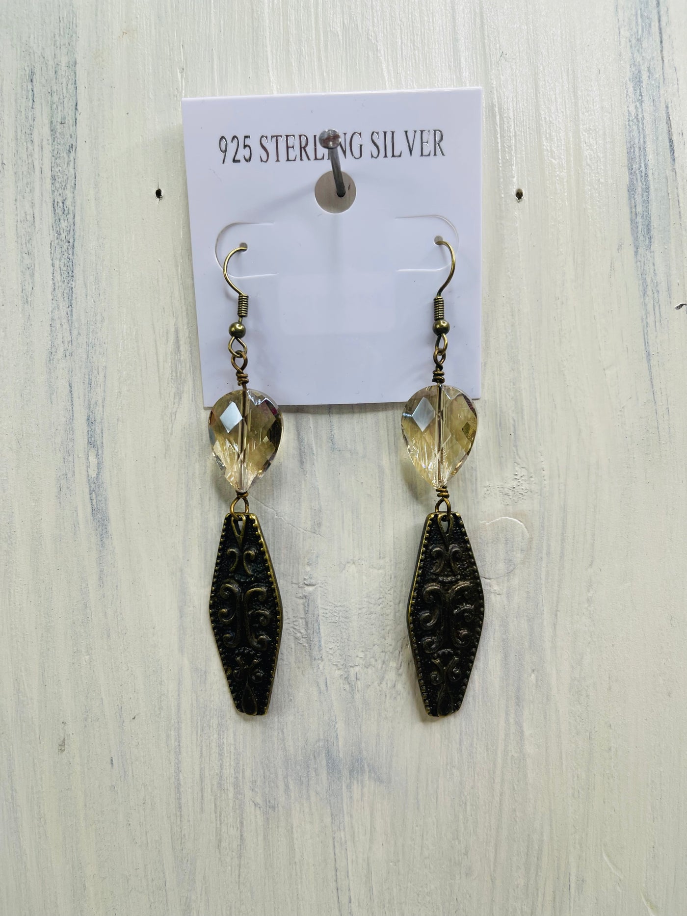 Earrings with Crystal and Bronze Pendants