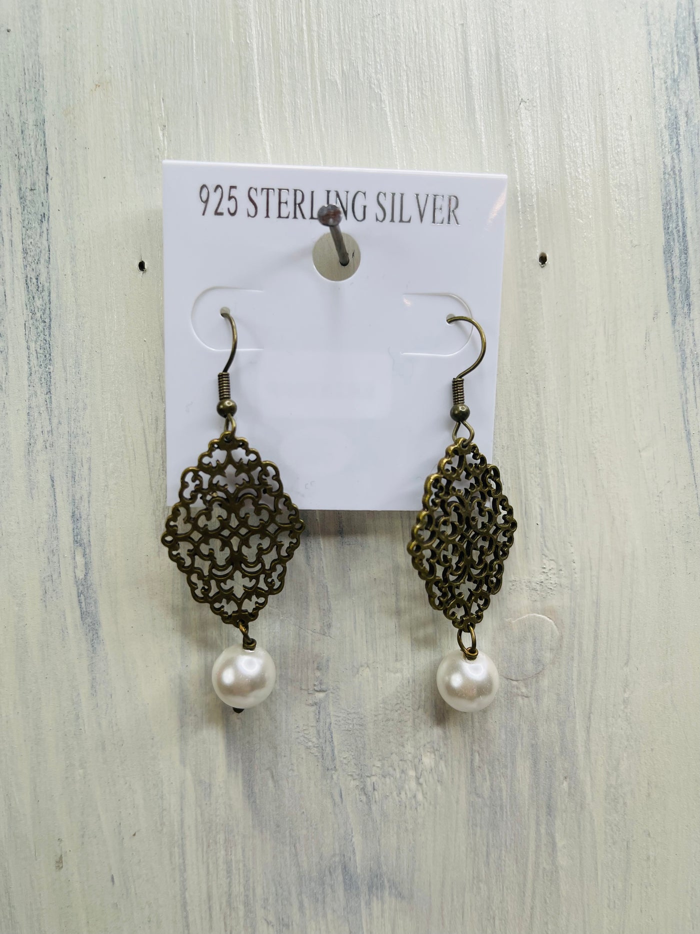 Bronze and Pearl Drop Earrings