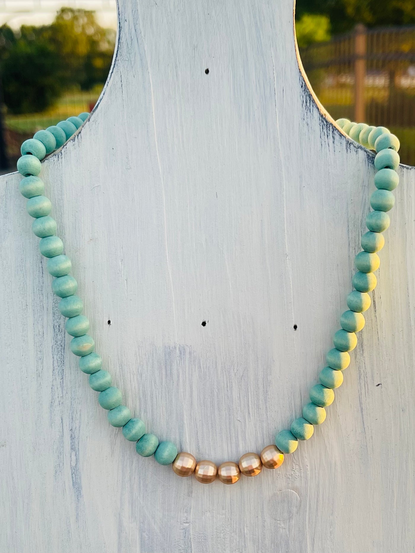 Wooded and Gold Beaded Necklace Sets