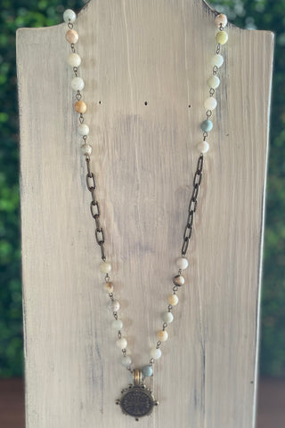 Natural Stone Necklace with Brass Pendant