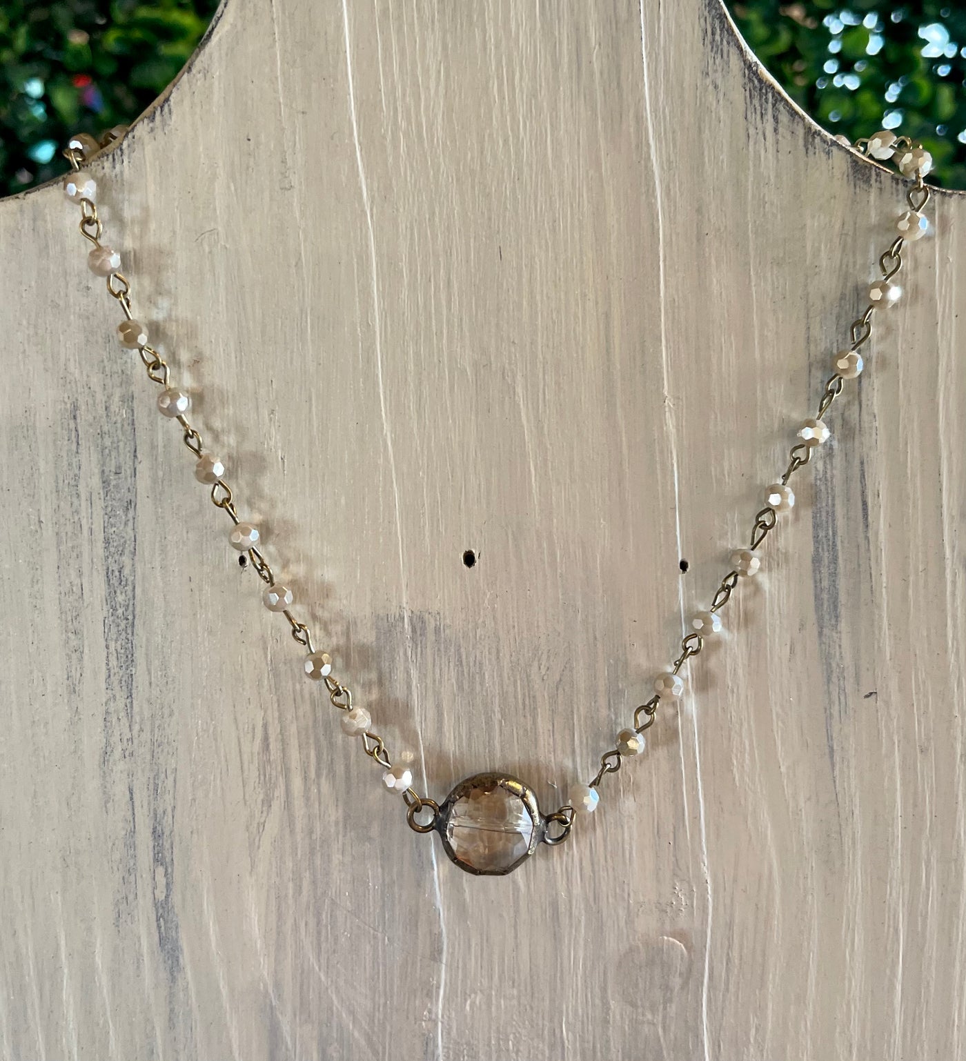 Pearl Chain Necklace with Crystal Pendant
