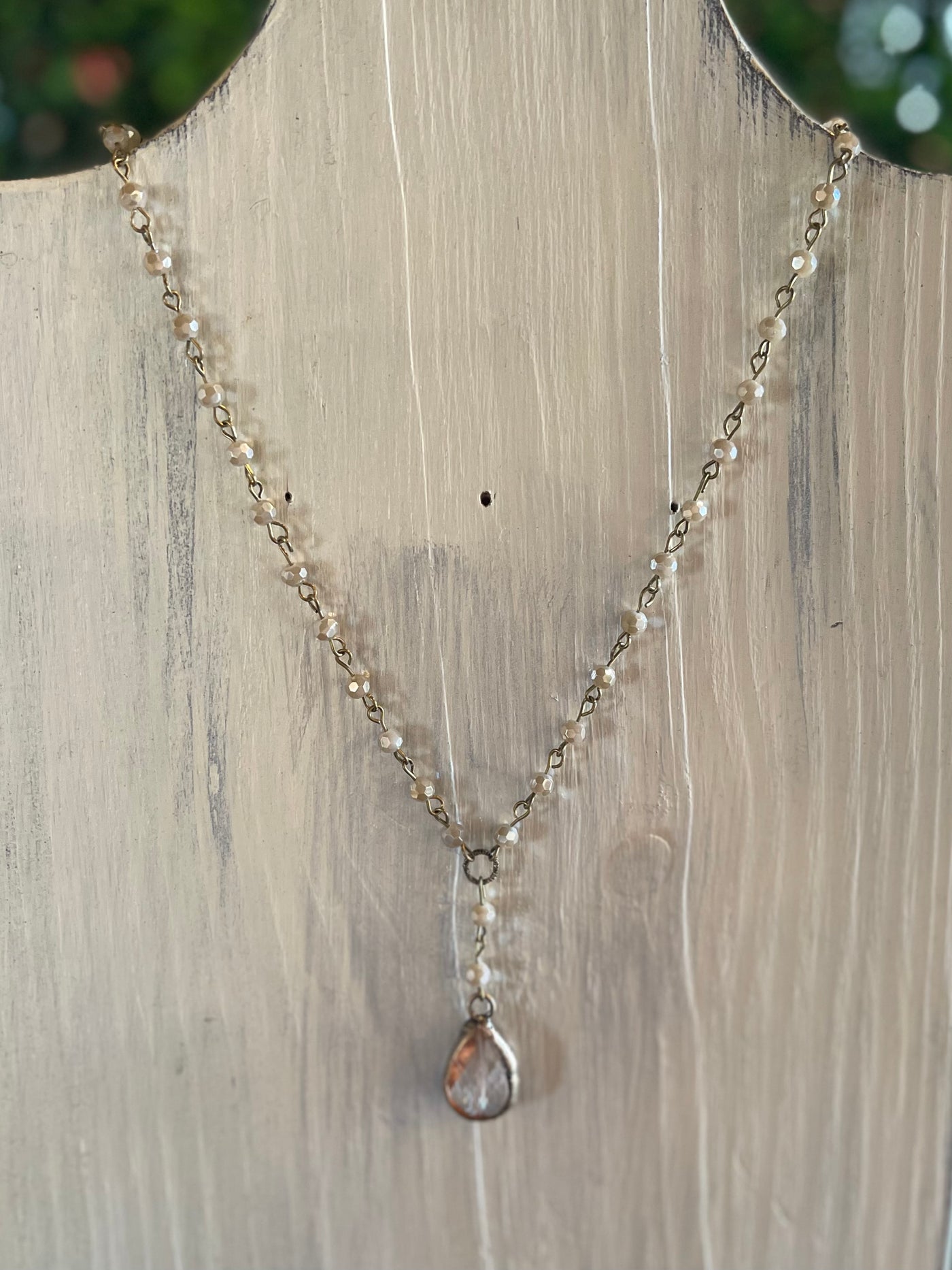 Pearl Chain Necklace with Crystal Teardrop Pendant