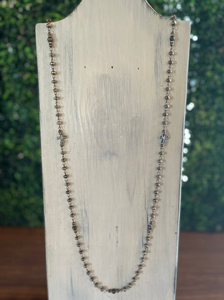 Long Antique Gold Necklace with Cross Pendants