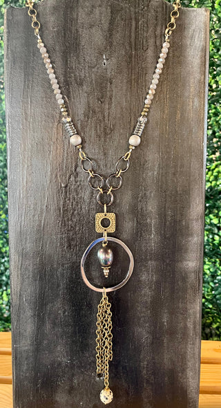 Scooples Smokey Pearl Mixed Metal Necklace