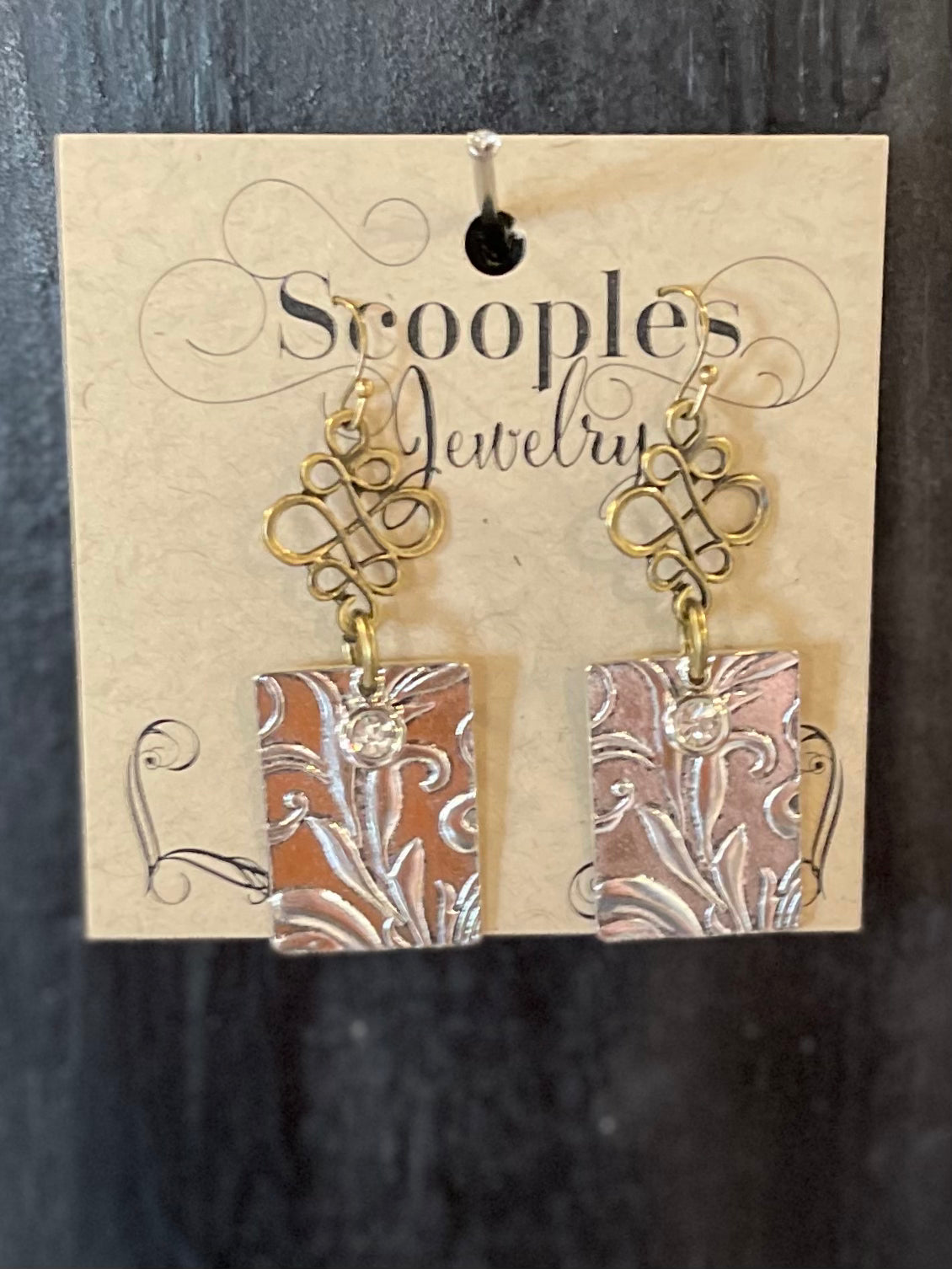 Scooples Two Tone Stamped Crystal Earrings