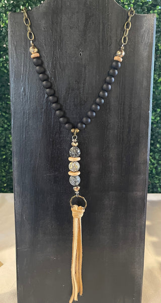 Scooples Black Buckskin Tassel Necklace