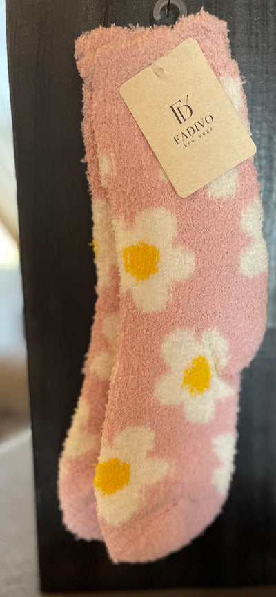 Soft Flower Print Mini Crew Knit Socks