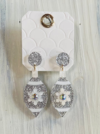 Silver Christmas Bulb Glitter Earrings