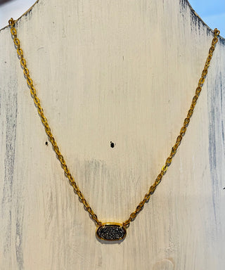 Scoople's Golden Charcoal Druzy Necklace