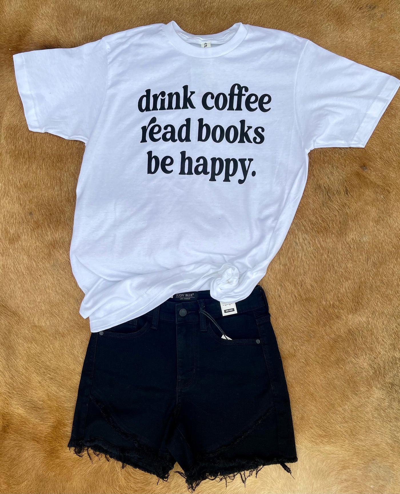 "Drink Coffee, Read Books, Be Happy" Tee in White