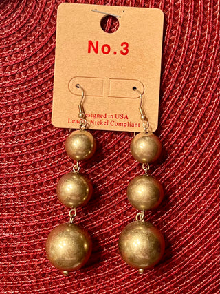 TRIPLE METAL BALL DANGLE EARRINGS (2 Colors)