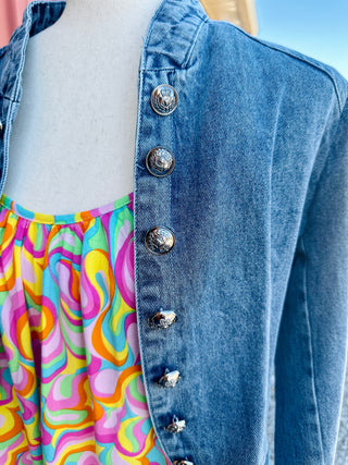 Medium Wash Denim Jacket with Silver Buttons