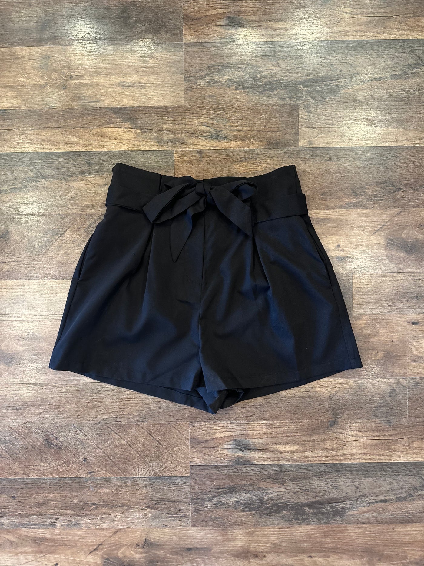 Black Pleated Paper Bag Shorts with Pockets Final Sale