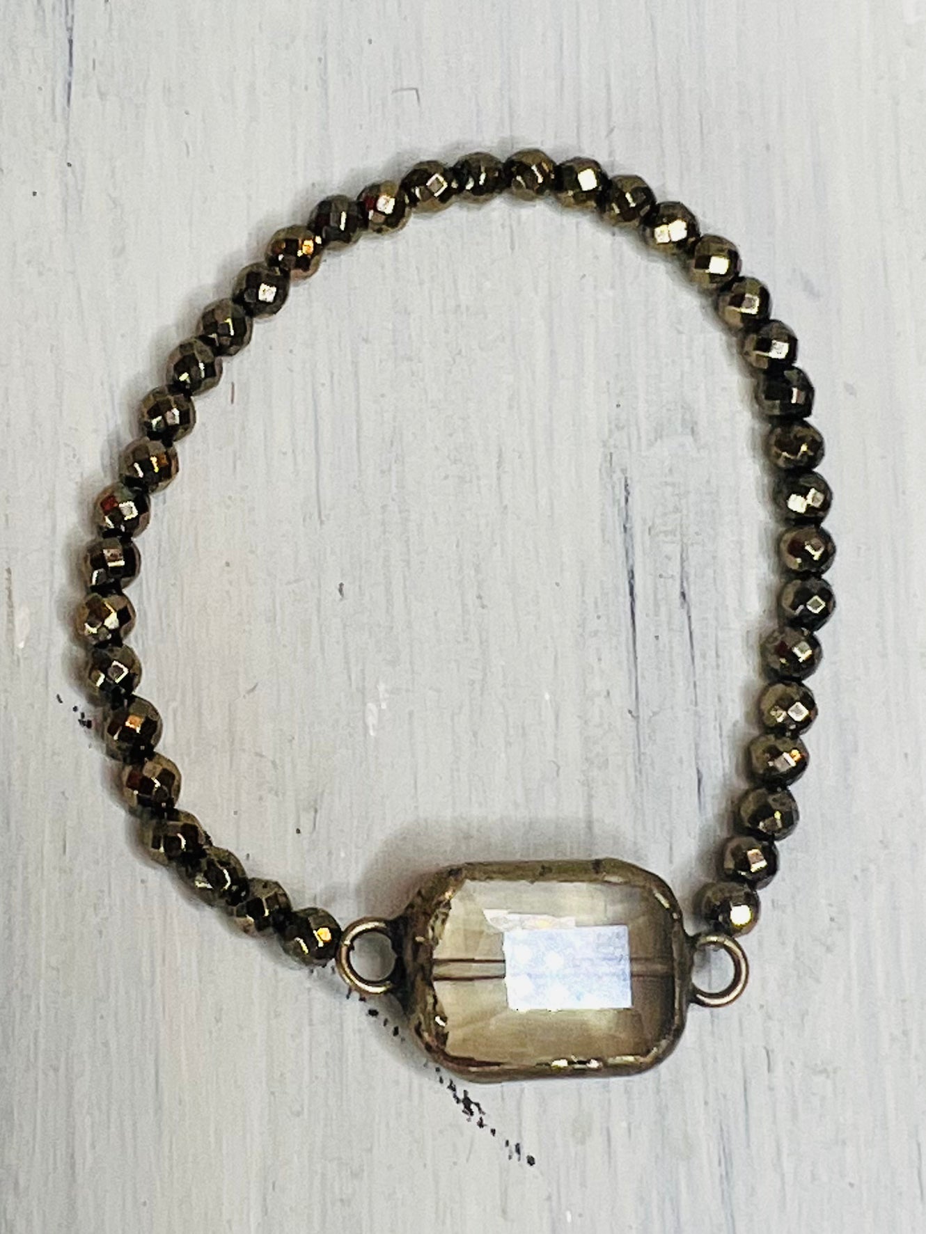 Brass Beaded Bracelet with Crystal Pendant