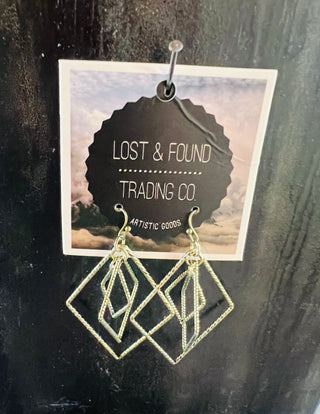Three-layered Gold Diamond-shaped Earrings