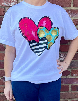 Triple Hearts Tee in White Final Sale