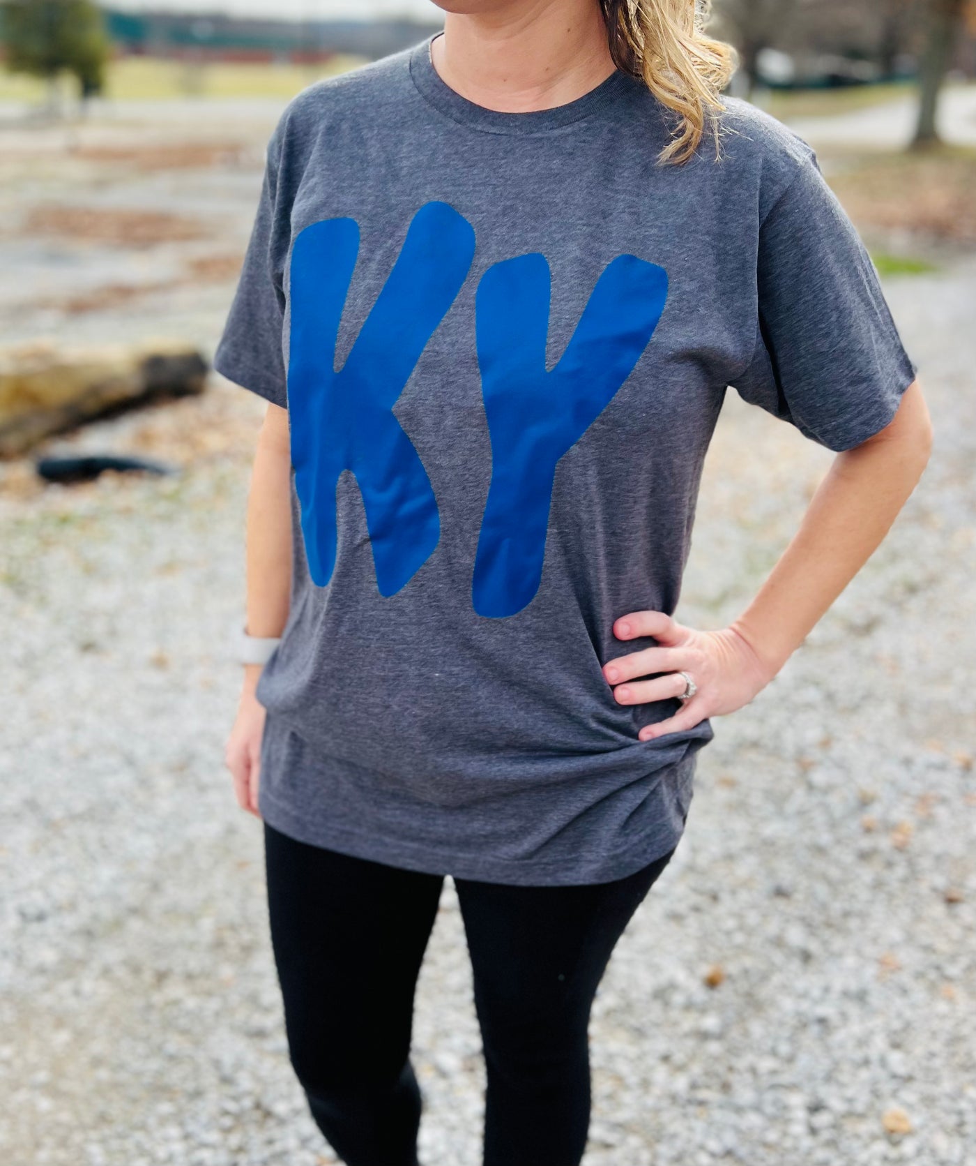 Blue KY on Heather Charcoal T-Shirt Final Sale