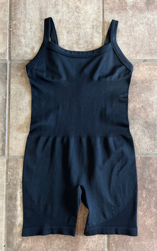 Black Sleeveless Micro-Ribbed Unitard
