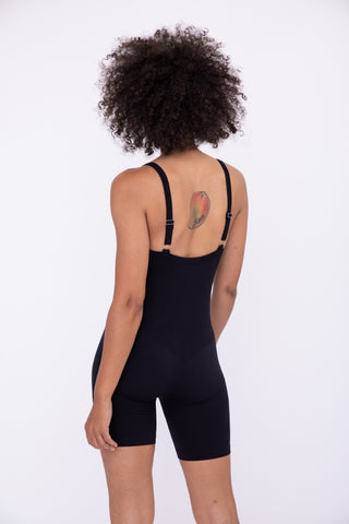 Black Sleeveless Micro-Ribbed Unitard