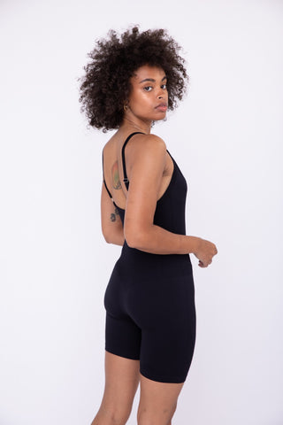 Black Sleeveless Micro-Ribbed Unitard