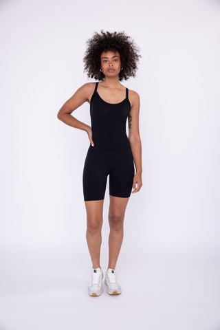 Black Sleeveless Micro-Ribbed Unitard