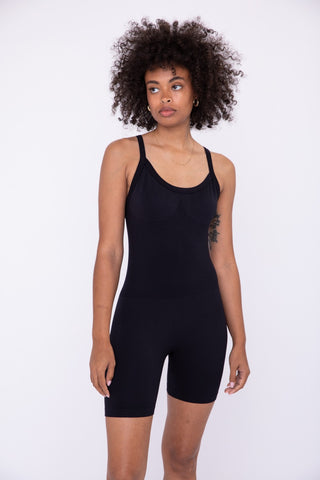 Black Sleeveless Micro-Ribbed Unitard