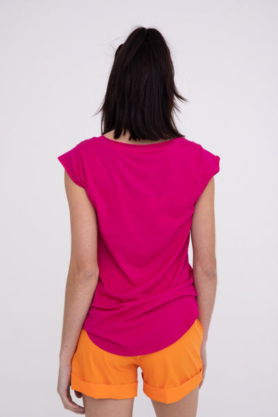 Berry V Tee with Curved Hem
