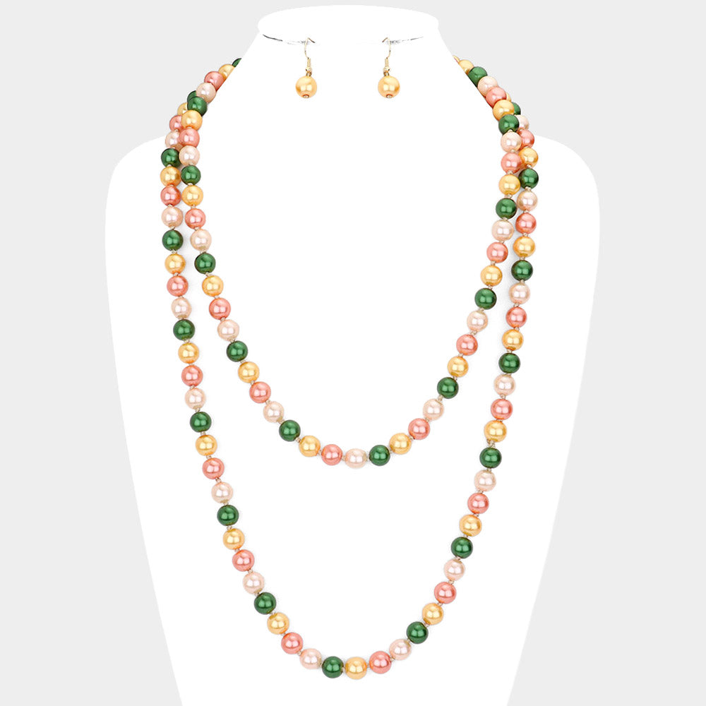 Multi-Colored Pearl Long Necklace Set