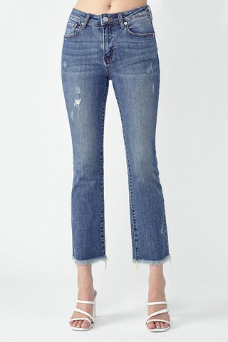 CURVY MID RISE RAW HEM STRAIGHT LEGS Final Sale