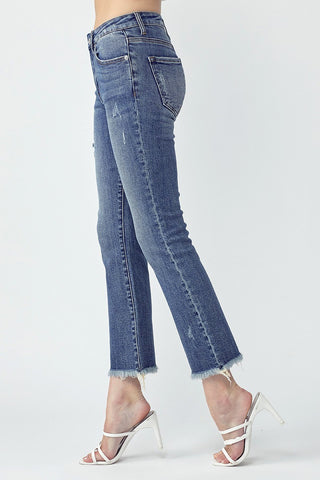 CURVY MID RISE RAW HEM STRAIGHT LEGS Final Sale
