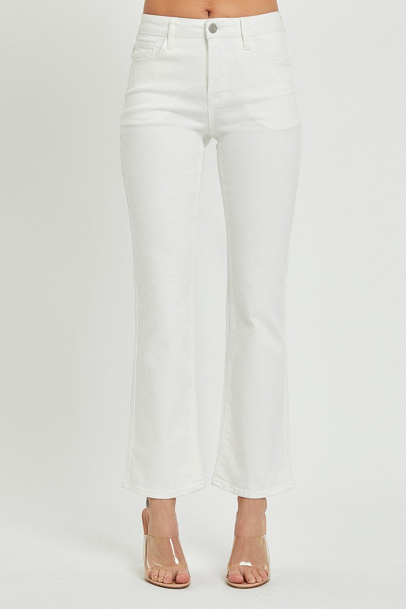 CURVY WHITE MID-RISE ANKLE BOOT CUT JEANS