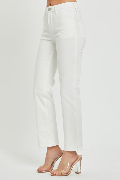 CURVY WHITE MID-RISE ANKLE BOOT CUT JEANS