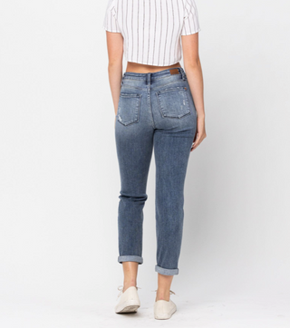 JUDY BLUE CURVY DARK HI-RISE DISTRESSED BOYFRIEND JEANS Final Sale