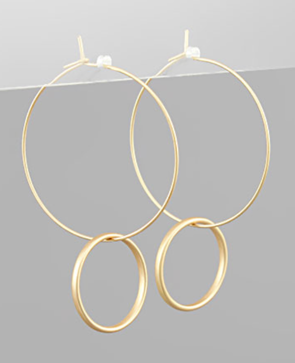 Matte Gold Ring Dangle Circle Earrings