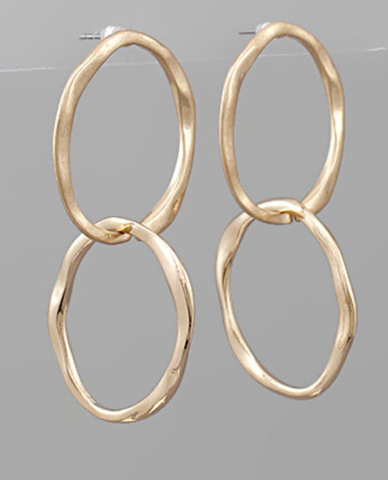 Gold Hammered 2 Link Earrings