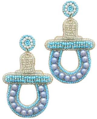 Blue Seed Bead Pacifier Earrings
