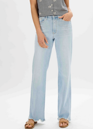 CURVY JUDY BLUE LIGHT WASH HIGH WAIST DESTROYED HEM STRAIGHT JEANS