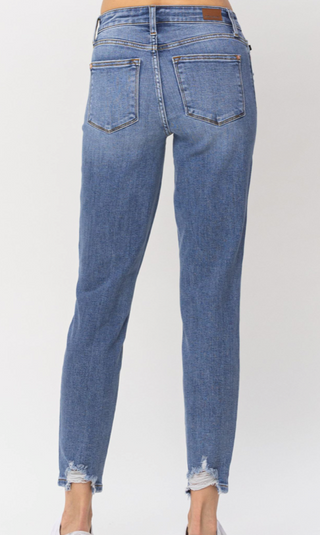 JUDY BLUE MIDRISE NAVY BLUE PATCHED DESTROY RELAXED FIT Final Sale