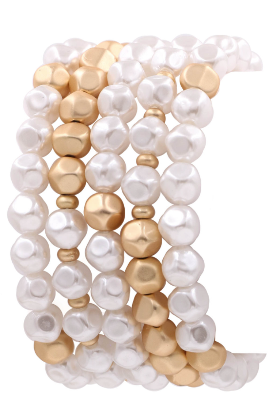 Cream Pearl Stretch Bracelet Set