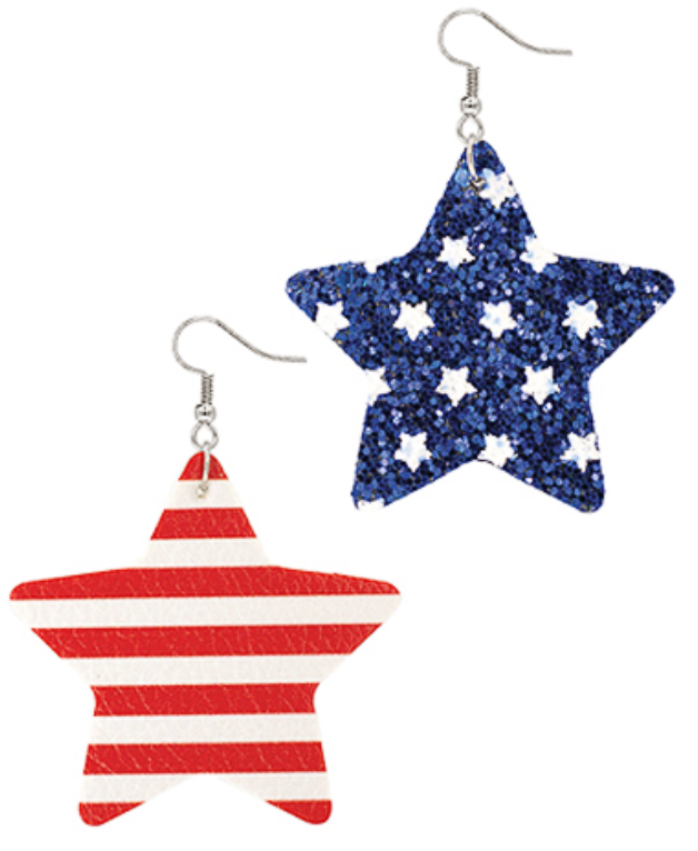 Glitter USA Flag Star Earrings
