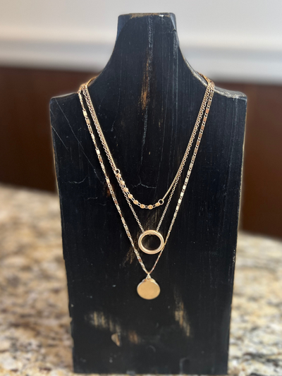 Circle Layered Three Piece Necklace in Two Finishes