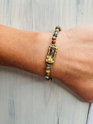 Natural Stone Bracelet with Amber Crystal