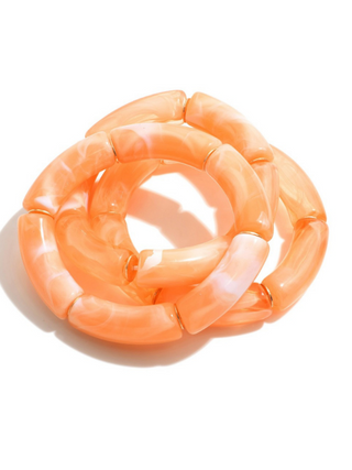 Set Of Three Acrylic Tube Bead Stretch Bracelet With Gold Beaded Accents