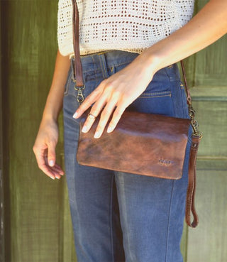Bed Stu "Cadence" Crossbody/Wristlet in Teak Rustic